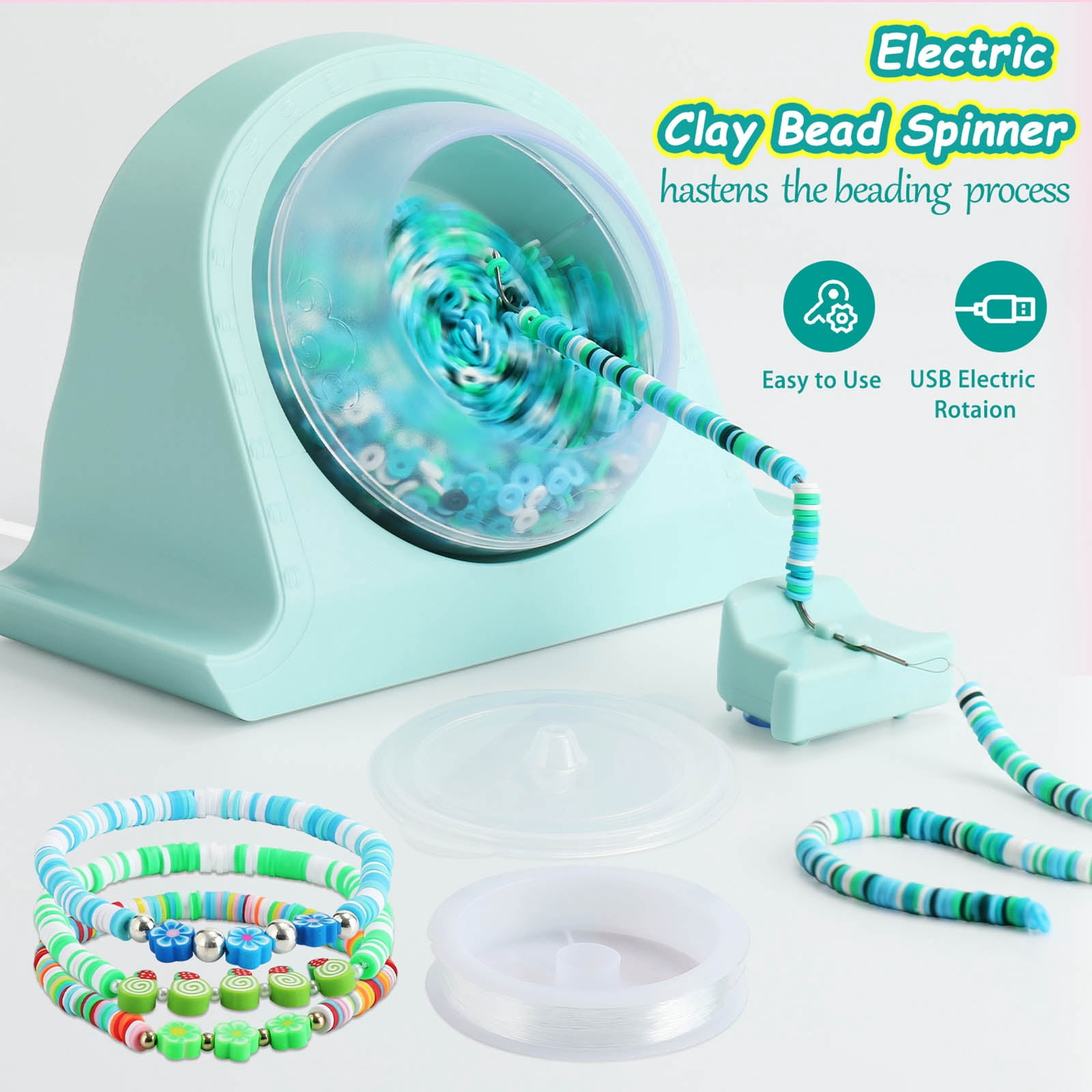 Innovative Bead Spinner Kit Electric Beads Stringing Machine Silicone Bowl with Thread Necklace Making Supplies