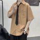 thumbnail image 5 of Camisas Para Hombre Manga Larga Camisa de manga corta de estilo delgado de estilo universitario suelto de moda de verano para hombre (correa) (Khaki, 3XL), 5 of 6