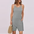 thumbnail image 4 of Womens Summer Spaghetti Strap Rompers Athletic Casual Drawstring Jumpsuit for Women Pocket Racerback Workout Loungewear, Gray, L, 4 of 7