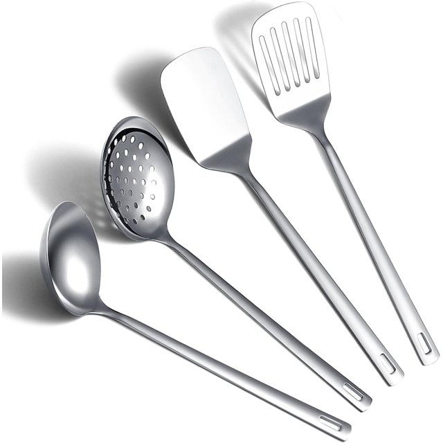 shiyou-Stainless Steel Kitchen Utensils Set 4 Pieces, Cooking Utensil Set Include Metal Spatula Set, Kitchen Skimmer, Soup Ladle, Kitchen Gadgets Kitchen Essentials New Home Must Have