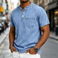 thumbnail image 5 of Miqool Washed Denim Shirt for Man Short Sleeve Collared Casual Lightweight Ruched Summer Jean Top with Chest Pockets, 5 of 8