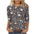 thumbnail image 2 of JTZGDY Western Shirts for Women Plus Size Vintage Ethnic Floral Print Summer 3/4 Lenght Sleeve Crewneck Graphic Tunic Tees Loose Oversized Casual Dressy Blouses Yellow M, 2 of 6