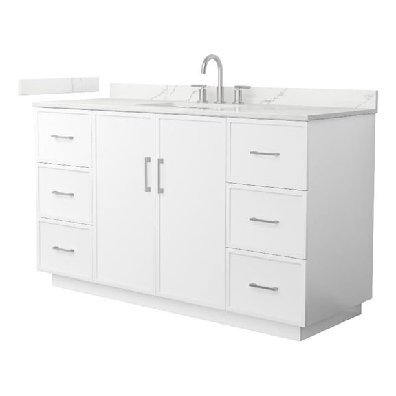 Elan TK 60" White Single Vanity & Giotto Quartz Top (3-Hole) & Nickel Trim