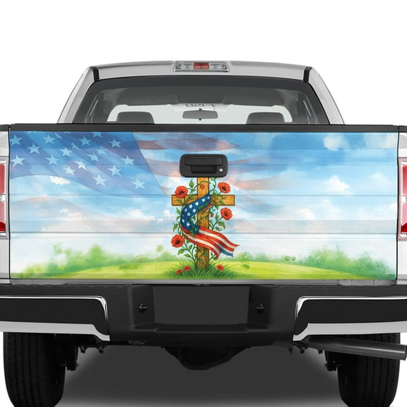 Lotusprinthandmade Christian America Floral Design Tailgate Wrap 2 Sizes (24"x58"), Unique Art for Truck Lovers