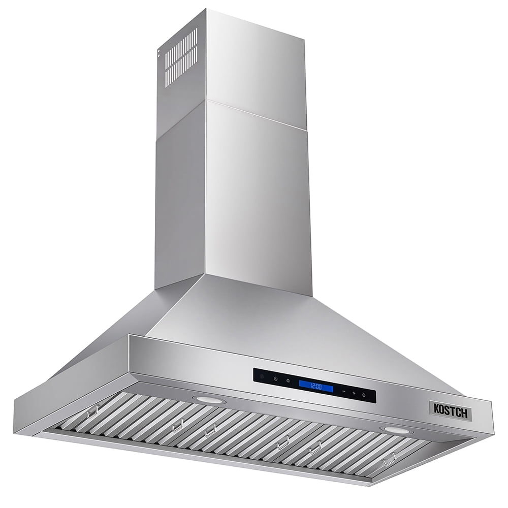 KOSTCH 36 inch Convertible Ducted Wall-Mount Range Hood, 600 CFM Kitchen Vent Hood with 3 Speed Exhaust Fan & LED Light, Kitchen Range Hood with Touchscreen Control Panel & Remote Control