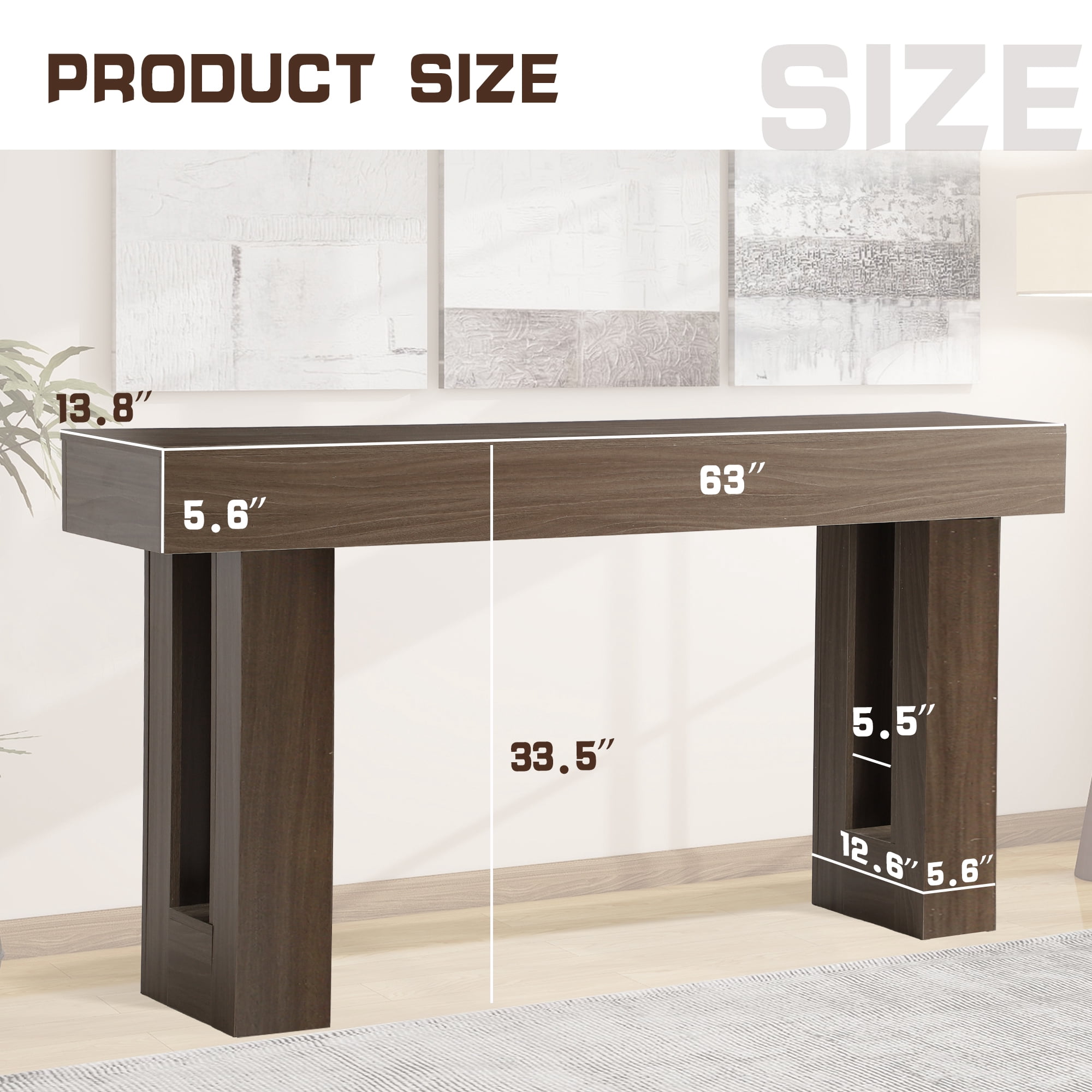 Magic Union 63" Long Console Table for Entryway, Wood Rectangular Sofa Table Behind Couch with 2-tier Open Storage and Weighted Base, Foyer Accent Tables for Entryway, Hallway, Living Room