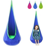 Child Swing Pod Chair 100% Cotton Hammock Pod with Durable Air Cushion , Hanging Seat Nook Tent Strong Hammock Nest for Indoor and Outdoor Reading Book Rest(Blue)