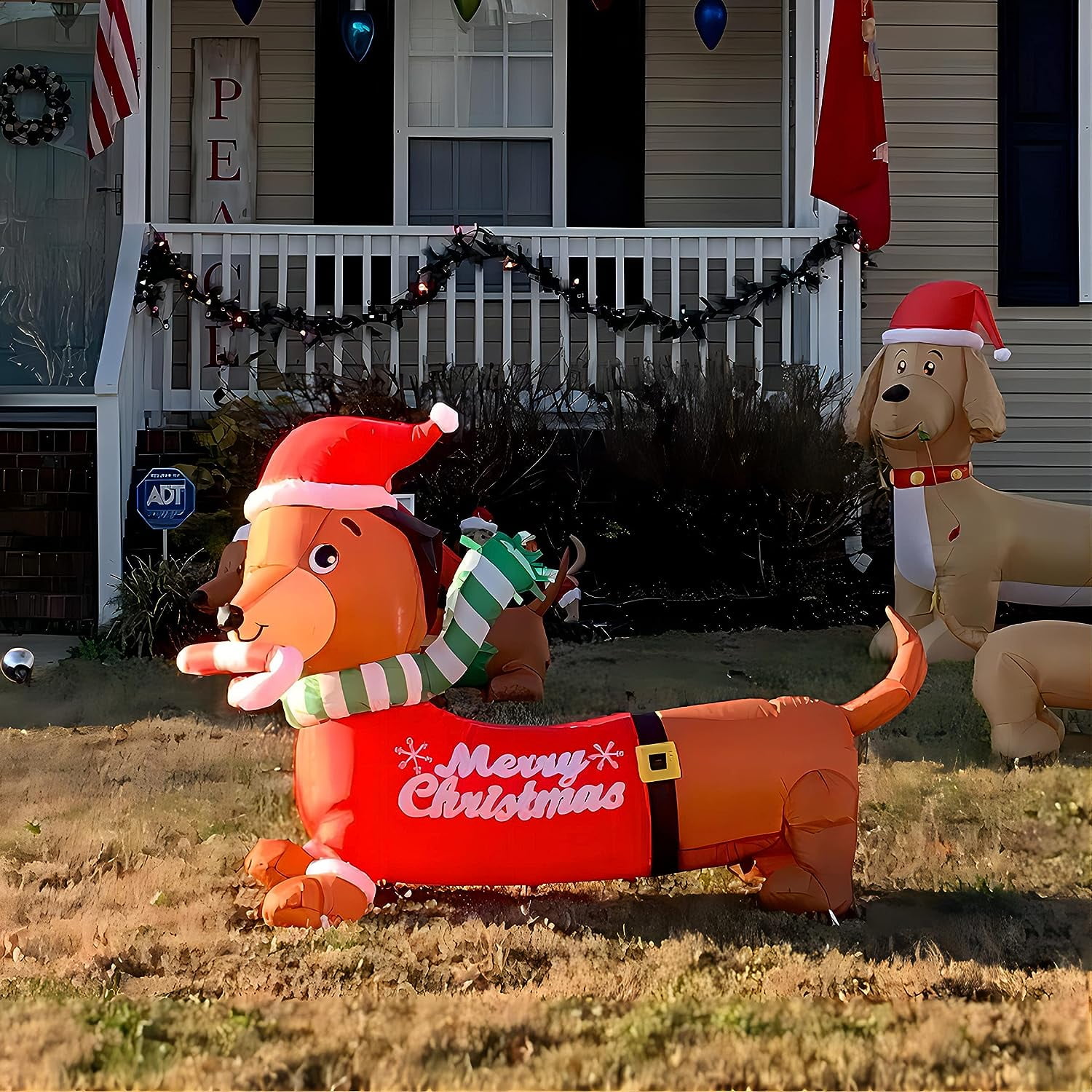 GOOSH 5.3 FT Length Christmas Inflatables Dachshund Dog, Blow Up Yard