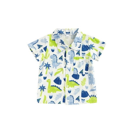 

Toddler Baby Boy Kid Summer Shirt Dinosaur Pattern Printed Kid Lapel Neck Short Sleeve Tops Button Down Clothing for Children