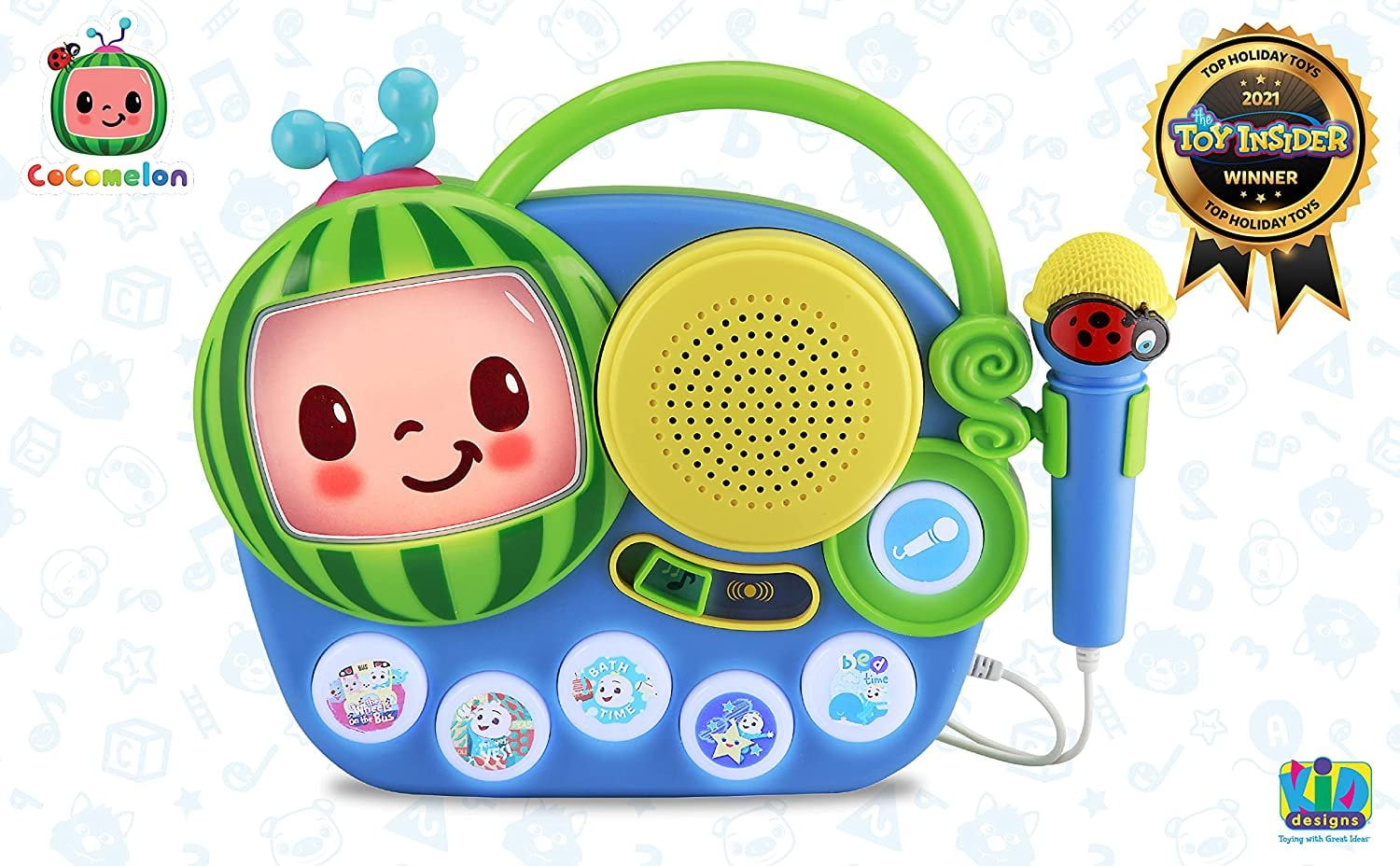 EKids Cocomelon Toy Singalong Boombox with Microphone for Toddlers, Built-in Music and Flashing Lights, for Fans of Cocomelon