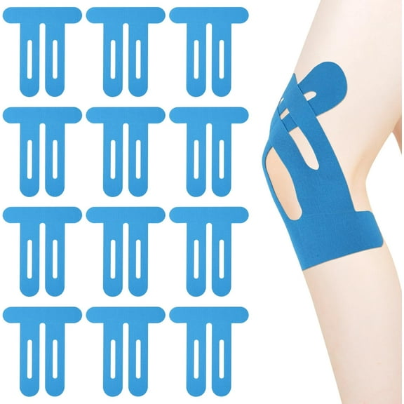 12pcs Precut Tape for Knees, Breathable Elastic Athletic Muscle Tape Strips Flexible, Waterproof Sport Knee Support Patch Stickers for Knee Pain & Sta