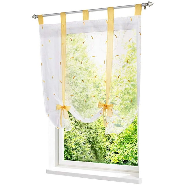 Store Romain avec Ruban Brodé Rideaux Romains Voilage Transparent à Pattes Rideau, Polyester, Baie, LxH (Jaune,100*140cm)