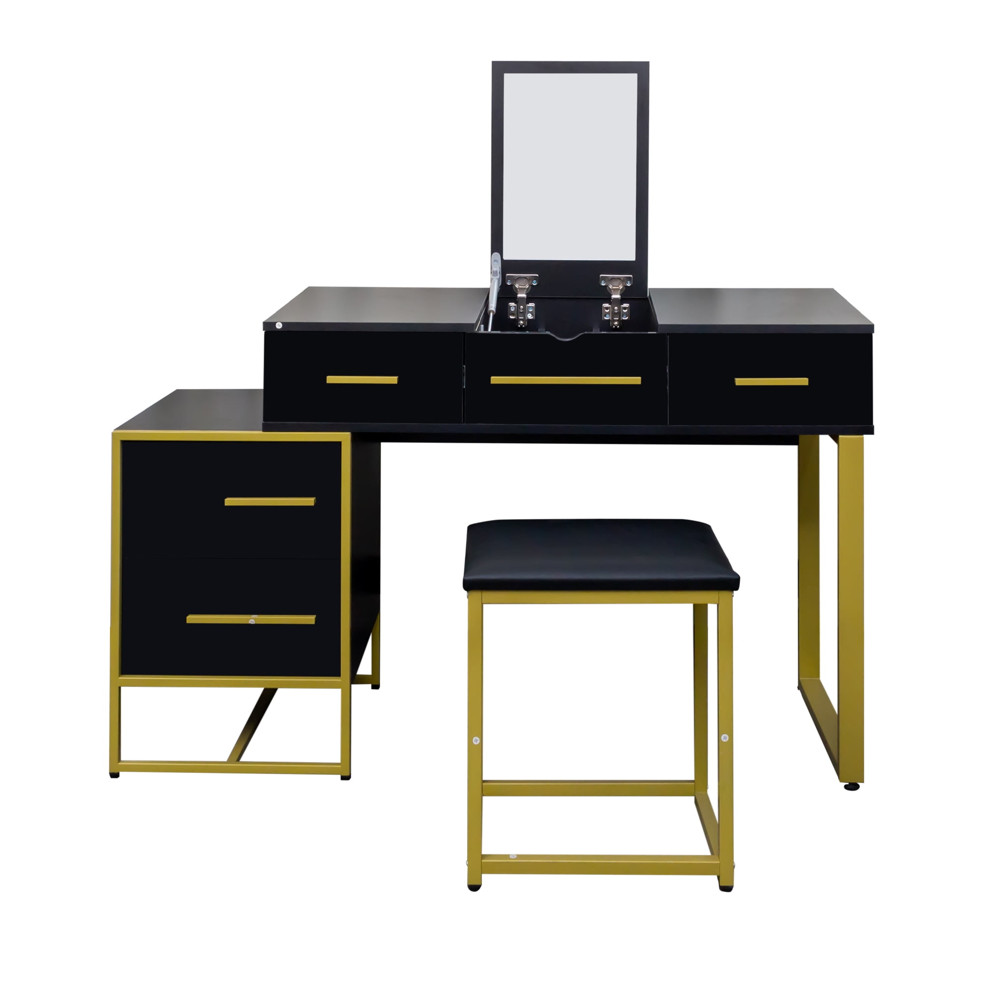 Makeup Vanity Set with Mirror , Dresser Table with Nightstand , with 4 Drawers