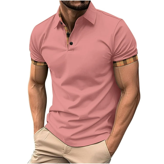 Fengqque Chemises de Golf à Manches Courtes pour Hommes Performance Séchage Rapide Évacuation de l'Humidité Rayé Sport Chemises de Golf pour Hommes Rose Vif 4(S)