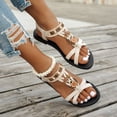 thumbnail image 4 of Rokment Womens Bohemian Flat Dress Sandals Beach Summer Flower Design Comfortable Casual Low Heel Elastic Strap Slingback Walking Sandals for Vacation Beige Size 6, 4 of 7