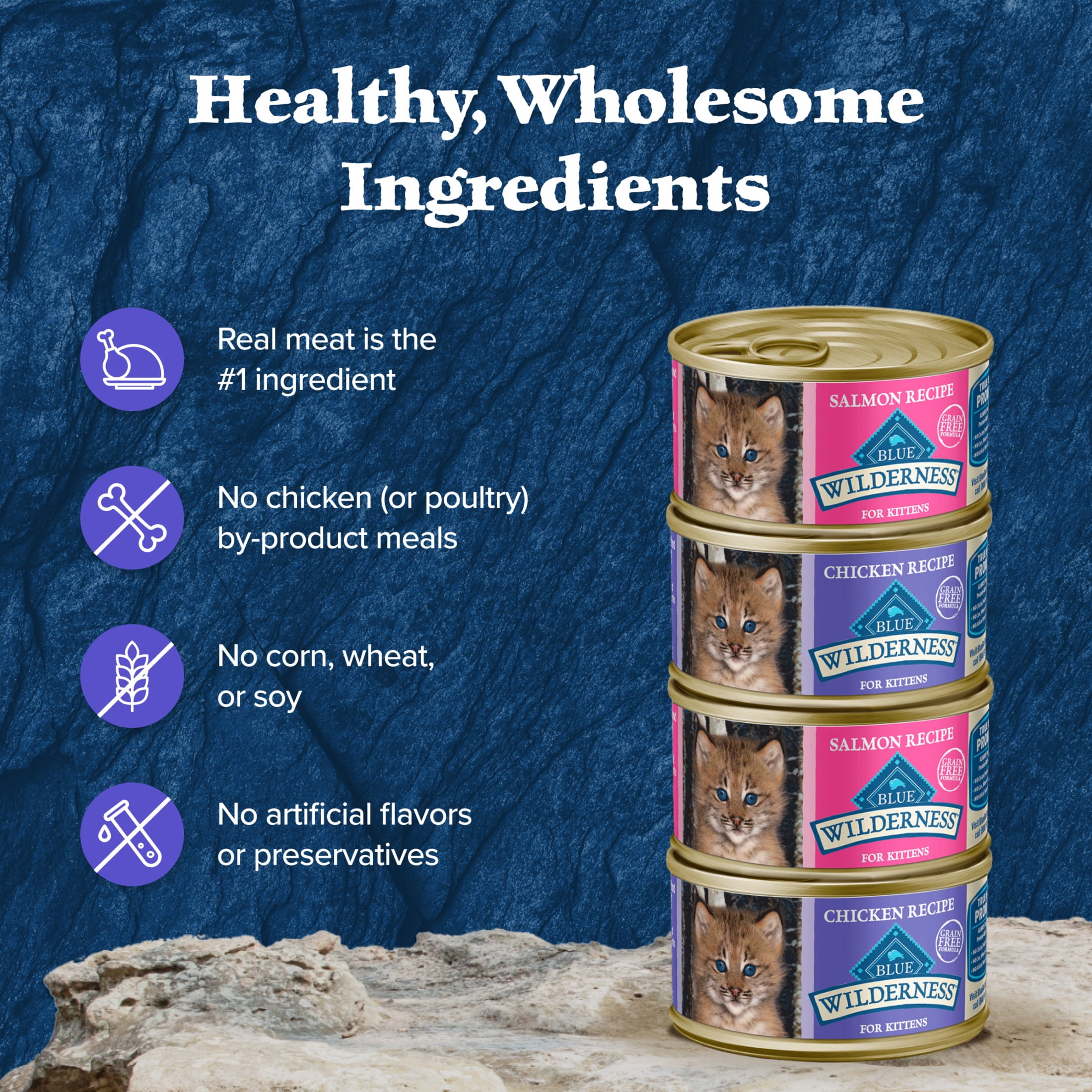 (4 pack) Blue Buffalo Wilderness Wet Kitten Food, Chicken & Salmon Variety Pack, 3-oz. (6 Count)