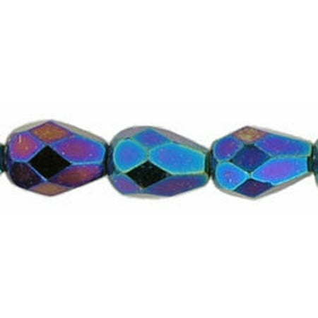 - 7x5mm Fire Polished Teardrop Glass Bead Iris Blue (25)