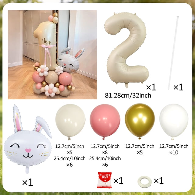 Rabbit Balloon Set Milk White Number 0-9 Balloon for Birthday Party Shower Anniversary Decoration Balloon Jungle Rabbit Balloon