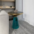 thumbnail image 3 of LeisureMod 19" Round End/Side Table with Glass Top and Brushed Gold Iron Rim Tempered Glass Pedestal Base No Assembly for Modern Home, Living Room Tully Collection in Blue/Black, 3 of 17