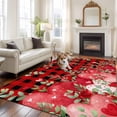 thumbnail image 2 of Love Heart Valentines Day Area Rugs 5'x8', Washable Small Throw Rugs for Classroom Bedroom, Botanical Eucalyptus Red Plaid Indoor Outdoor Rug Non-Slip Low Pile Carpet Runner Reversible Floor Mats, 2 of 8