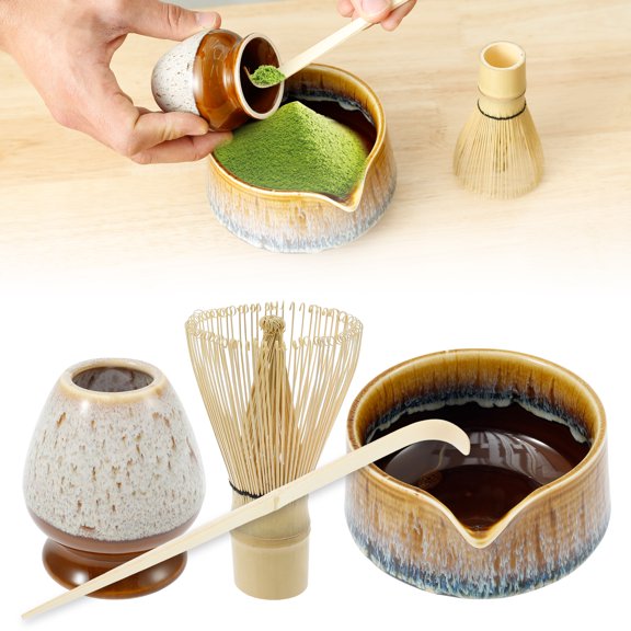 4 Pcs Matcha Set Complete Complete Matcha Tea Set Includes Matcha Bowl with Mouth Matcha Whisk and Holder Bamboo Scoop Practical Matcha Whisk Set for Matcha Tea Lovers