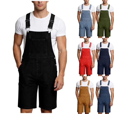 DDAPJ pyju Clearance Sale! Mens Denim Bib Overall Shorts Above Knee Length Shortalls Jean Rompers Loose Fit Summer Walk Shorts Adjustable Strap Jumpsuit Black S