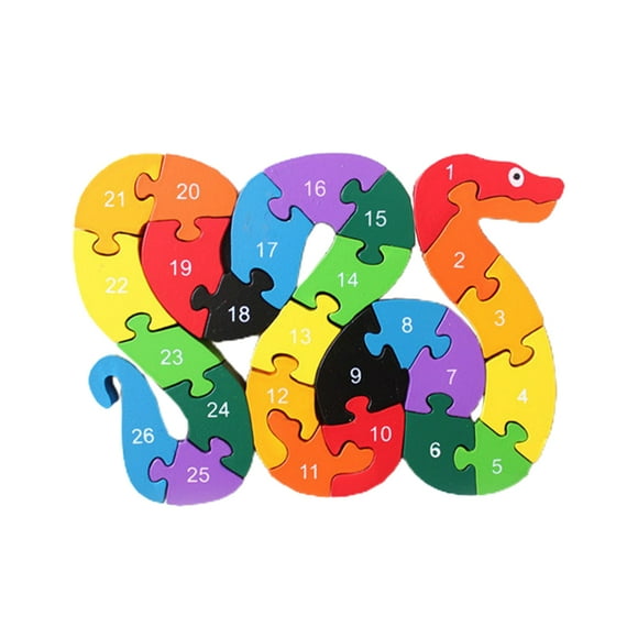 Nehlobo Animal Wooden Puzzle Jigsaw for Children Wooden Snake Letters Numbers Block Toys ABC Learning Educational Toy