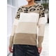 thumbnail image 2 of Suéter de Rayas con Estampado de Leopardo para Mujer, Cuello Redondo, Larga, Tejido con Bloques de Color Caqui XL, 2 of 3