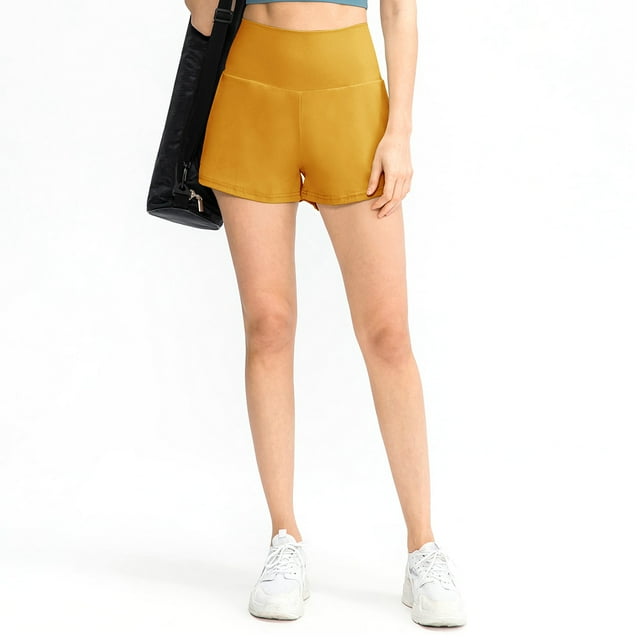 Pantalones cortos para correr para mujer, para entrenamiento, atletismo, gimnasio, yoga, con bolsillos para teléfono, amarillo, 12/XXL,:;:;