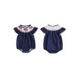 thumbnail image 2 of BemeyourBBs Newborn Baby Girl 4th of July Outfit Smocked Bubble Romper Patriotic Independent Day Summer Clothes Casual Plaid Print Flag Embroidery Fly Sleeves Bodysuit Jumpsuit, 2 of 9