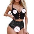 thumbnail image 3 of Gibobby Ropa interior mujer sexy Conjuntos de Lencería Sexy para Mujer Brasier de Encaje Flores Sujetador Abierto Tanga G-String Thong Ropa Interior Pijama(Negro, CH), 3 of 4