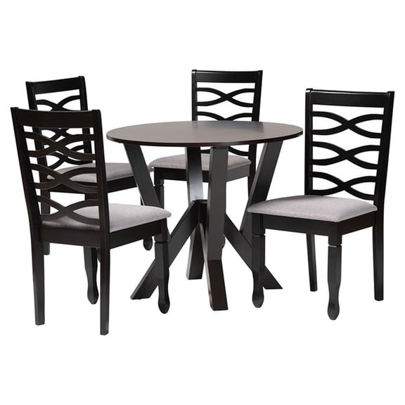 Baxton Studio Ariane Grey Fabric and Dark Brown Wood 5-Piece Dining Set