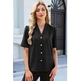 thumbnail image 5 of SHEWIN Blouses for Women Dressy Casual Short Sleeve V Neck Button Down Shirts Pleated Summer Business Office Work Tops, 5 of 9