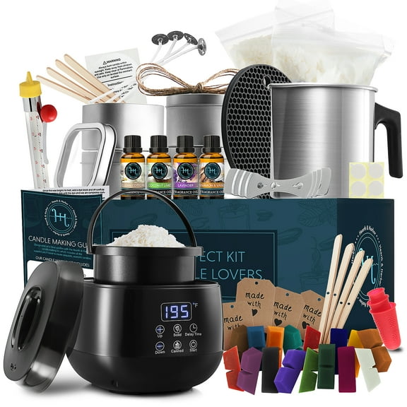 Hearth & Harbor Soy Candle Making Kit - 2lbs Natural Soy Candle Wax, Electric Candle Wax Melting Pot, Stainless Steel Pot, Fragrance Oil, Dye Blocks, Cotton Wicks, Tins etc.