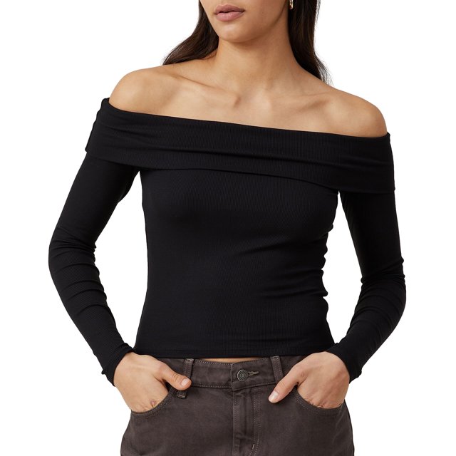 Blusa Mangas Largas Top de manga larga Top ajustado sexy Camisa básica informal para mujer Kuymtek Negro T M para Mujer