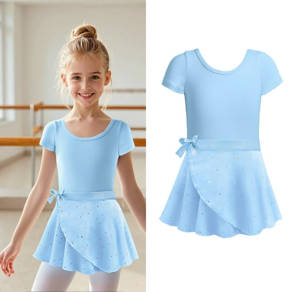 Girls Ballet Dance Leotard Outfit with Removable Ruffle Sleeve Tutu Skirt and Glitter Detachable Design for Toddler Ballerina Performance