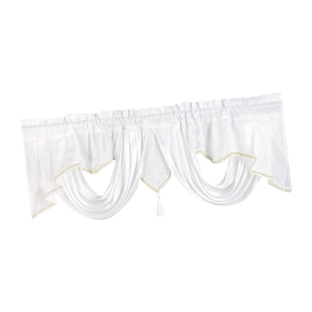 Cortina corta rústica para ventana pequeña, decoración con bolsillo para barra, cenefa Blanco