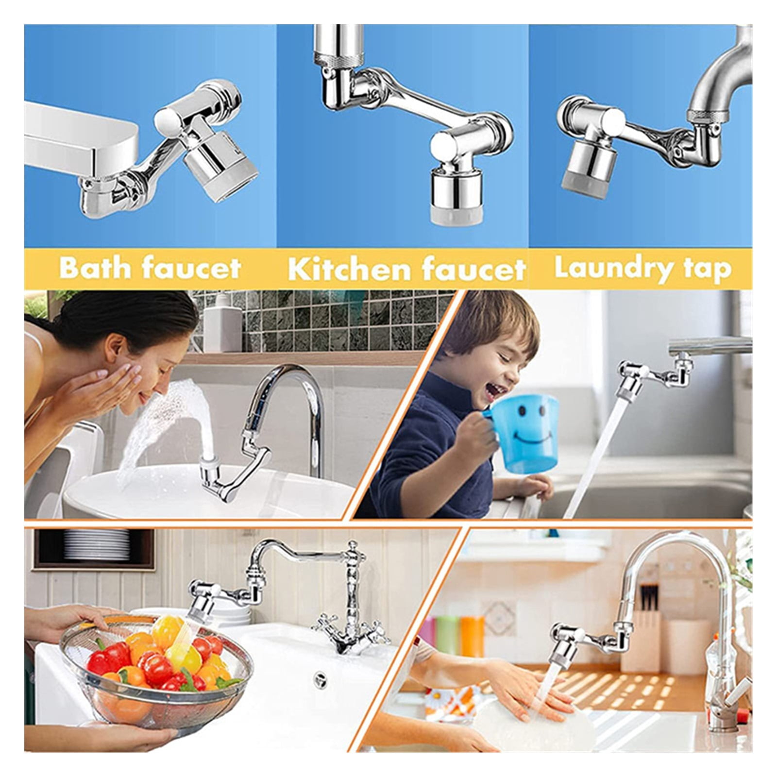 Universal 1080° Swivel Extender Faucet Aerator Splash Resistant Filter Kitchen Washbasin Faucet Aerator Nozzle Faucet Robot Arm ,Easy to Operate