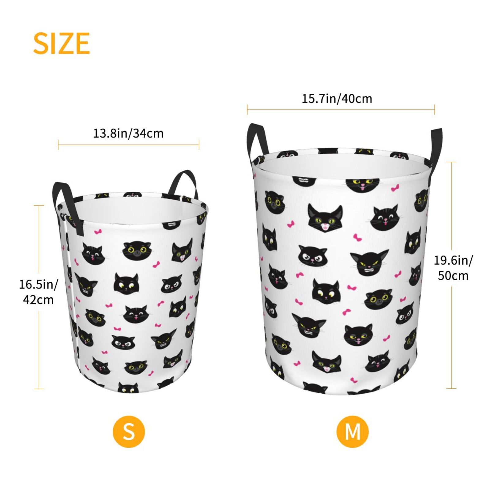 Large Laundry Basket with Handles - Cute Expression Cartoon Cat Black Kids Baby Dirty Clothes Laundry Hamper for Bedroom Aesthetic
