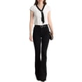 thumbnail image 2 of Allegra K Women's Pleated Front  V Tie Neck Cap Sleeve Work Office Tops, 2 of 6