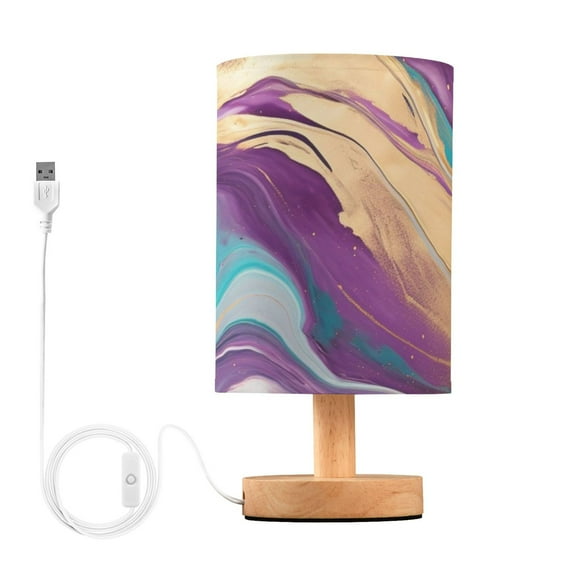 Purple Golden Marble Bedside Table Lamp LED Warm Lights with USB Charging Port Retro Cylinder Desk Lamps