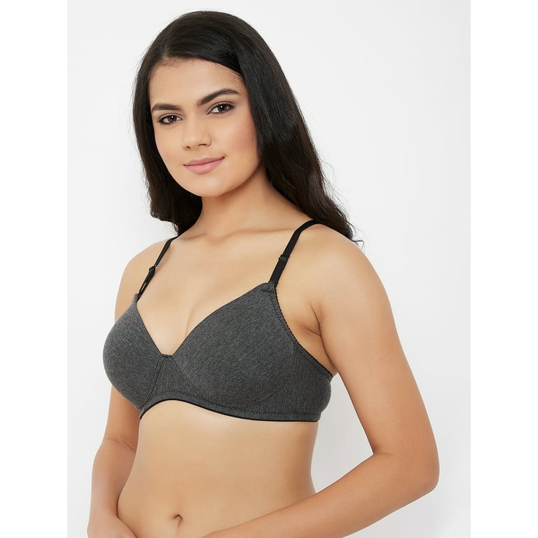 Clovia Padded Non-Wired Full Coverage Multiway T-Shirt Bra in Dark Grey -  Cotton