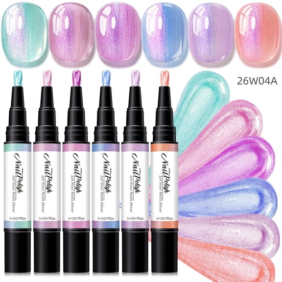 SDOHIG Water Nail Polish Pen Set, 6 Colors Air Dry Nail Art Pens,No UV/LED Lamp Needed,Quick-Drying & Gentle Water-Based Formula,Precision Brush for DIY Manicure, Travel-Friendly Kit,5ml Each Style A