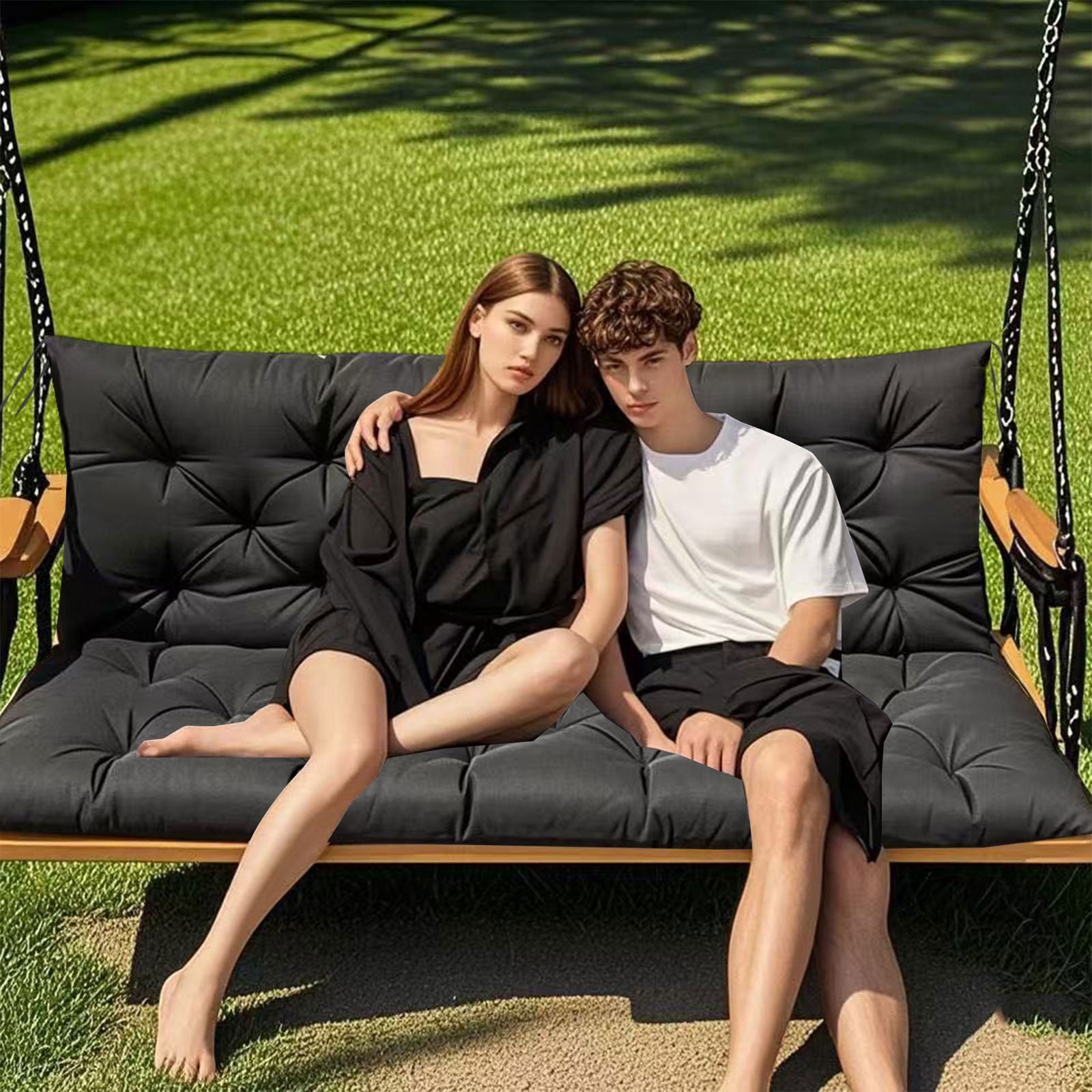 YOTQUSKI Outdoor Swing Cushions,Waterproof Swing Cushions 3 Seater Replacement with Backrest,Outdoor Thickened Bench Cushion with Ties for Porch,Patio,Backyard,Garden and Lawn