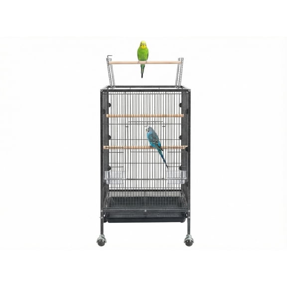 35" h Metal Bird Cage,Large Bird Cage with Play Open Top, Rolling Flight Cage Rolling for Parakeets, Canaries, Lovebirds, Small Quaker, Cockatiels, Budgies