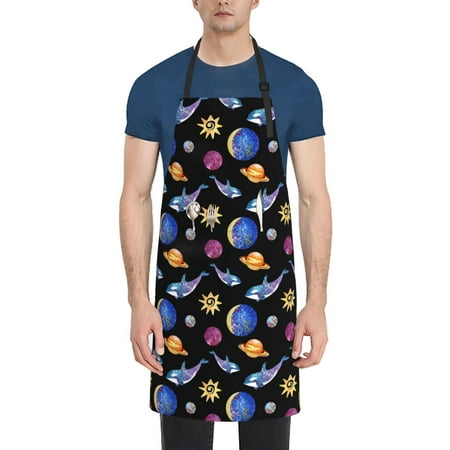 

Xecao Whales In Space Print Kitchen Cooking Aprons Waterproof Adjustable Bib Aprons with 2 Pockets for Women Men Chef