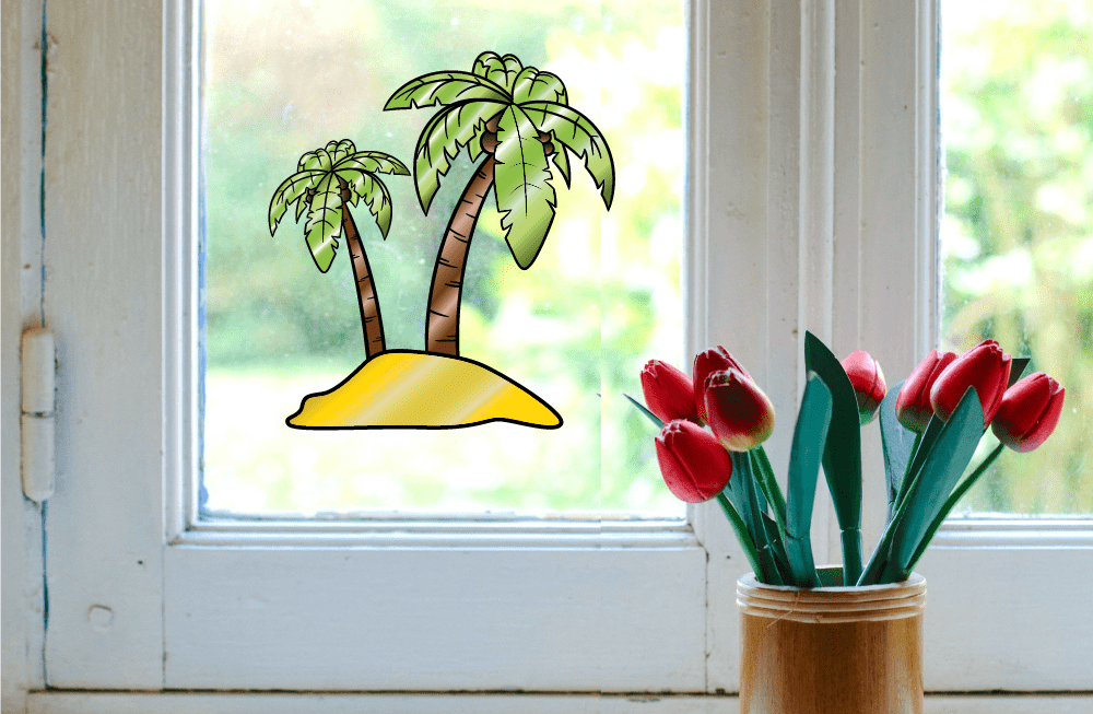 OVAL 10x16 Tropical Glass Door Decor NEW Palm Trees Static Cling Window Decal 
