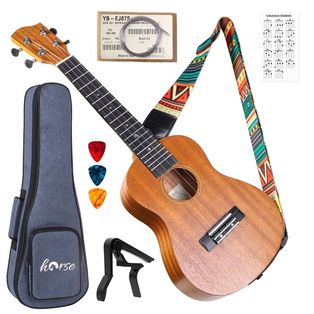 Ukelele, Concierto Ukelele de instrumento musical profesional de 23 pulgadas para adultos Kit para principiantes de Uke de caballo con correa para bolsa de concierto Cuerdas OEM Guitarra hawaiana Ukal