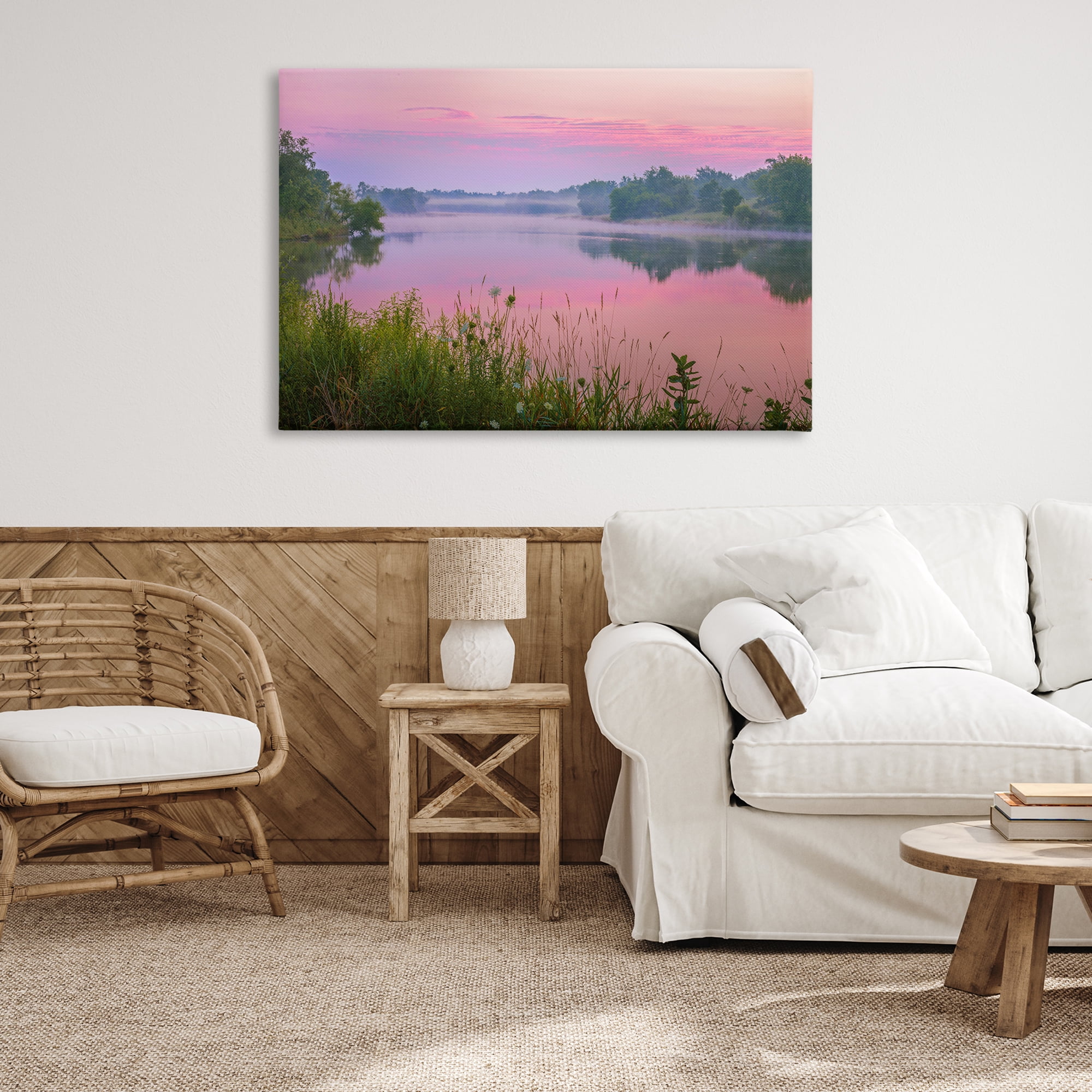 Stupell Industries Pink Dawn Sunrise Lake Landscape & Nature Photography Wrapped Canvas Art Print Wall Art, 45 x 30