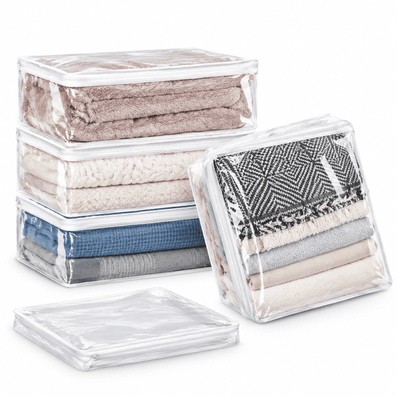 Yayun 15x11x3.9In Clear Zippered Storage Bags,6Pack Reusable Plastic Sheet Organizer,Durable White Closet Storage Containers for Pillow,Bed Sheet Organizer